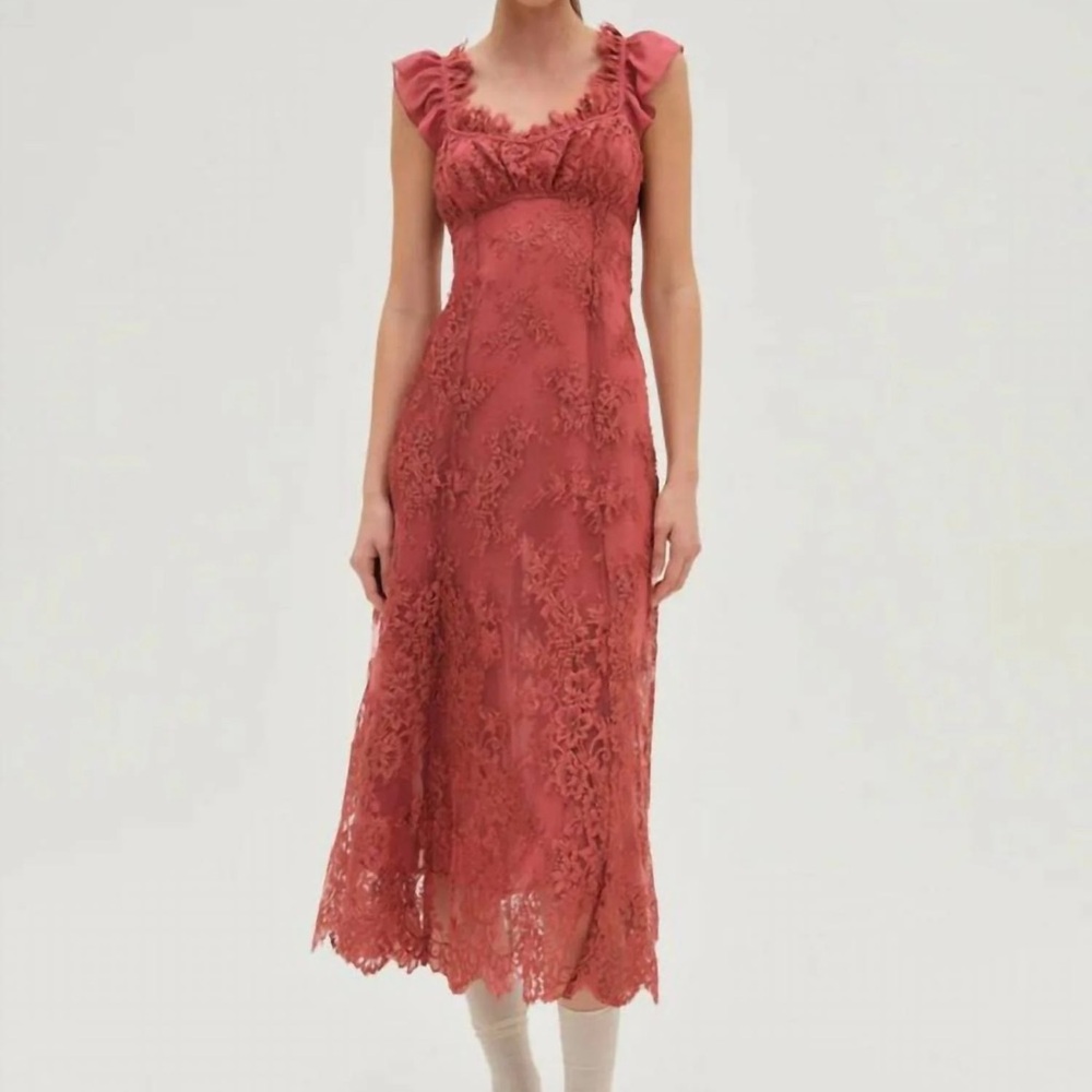 NWT - For Love and Lemons - Holiday Flutter Lace Sleeve Midi Dress - Size Large